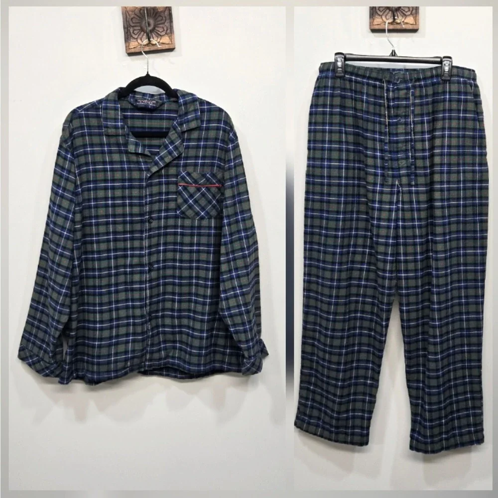 Roundtree & Yorke Portuguese Flannel Pajama Set XL Plaid Cotton Heritage Grandpa